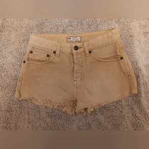 Free People Tan Jean Shorts with Frayed Hem